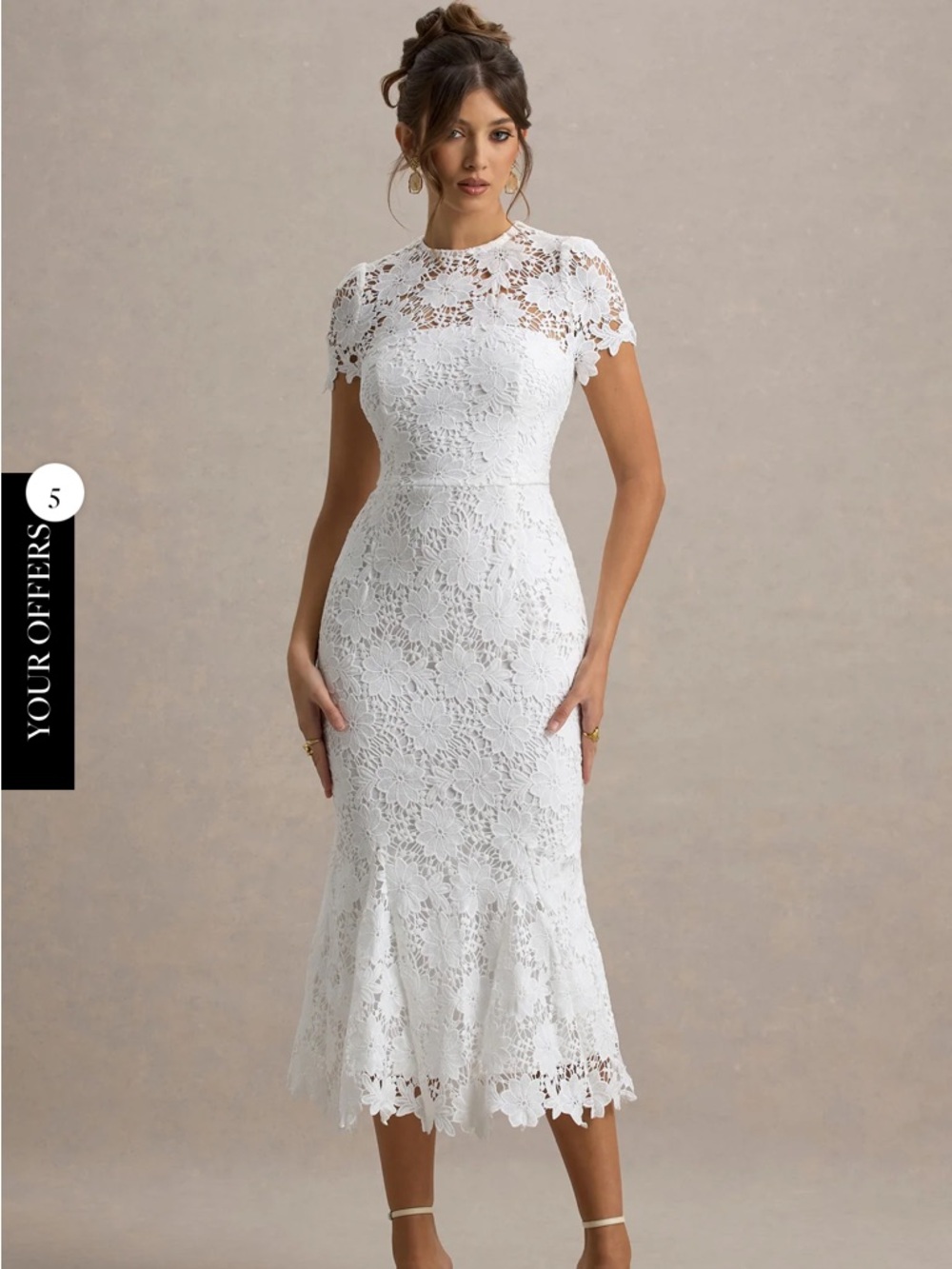Lace Fit & Flare Midi Dress in White